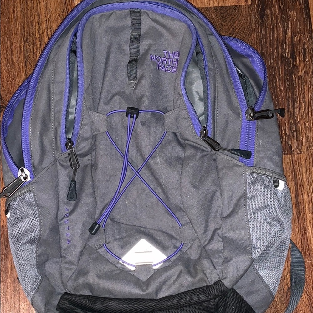 Grey And Purple North Face BookBag